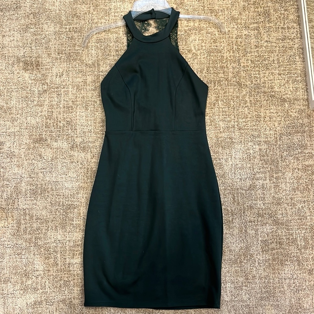 Lulus Emerald Green Halter Top Lace Back Dress. Size small